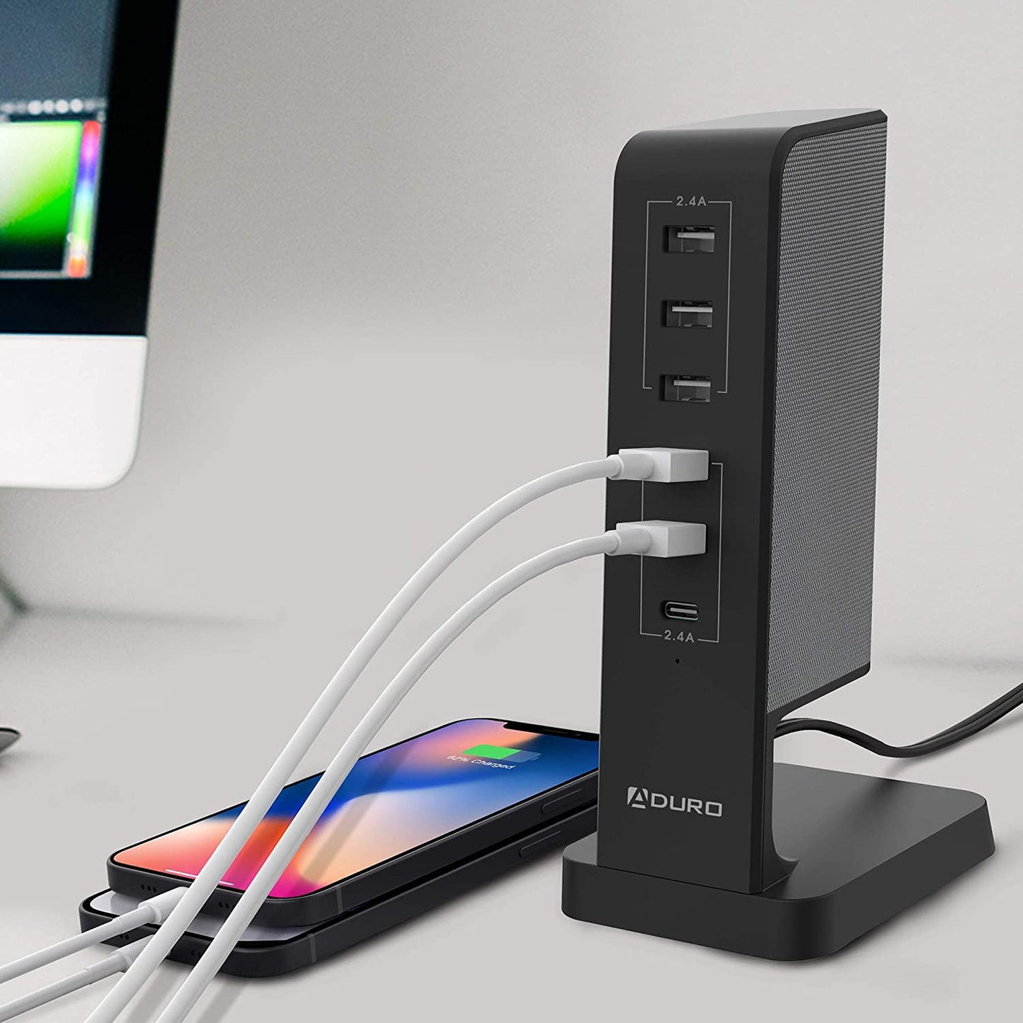 USB 6-Port Fast Charging Station with USB-A and USB-C Ports